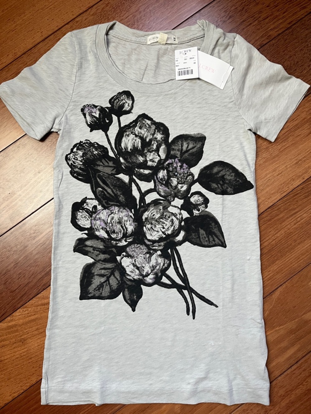 NWT Vintage J.Crew Embellished Sequin Dark Floral Tee